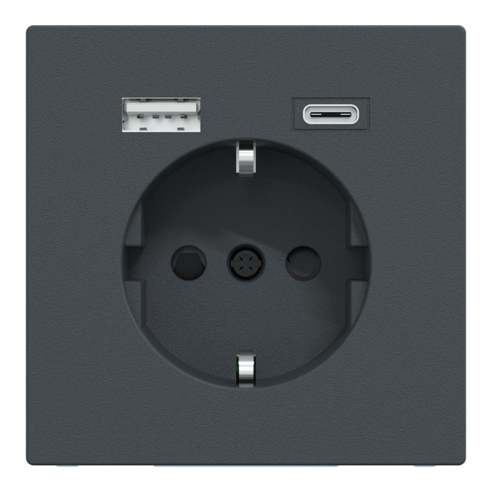 Schneider Electric Merten System M з/к и двойной USB-зарядкой, антрацит (MTN2367-0414) - зображення 1