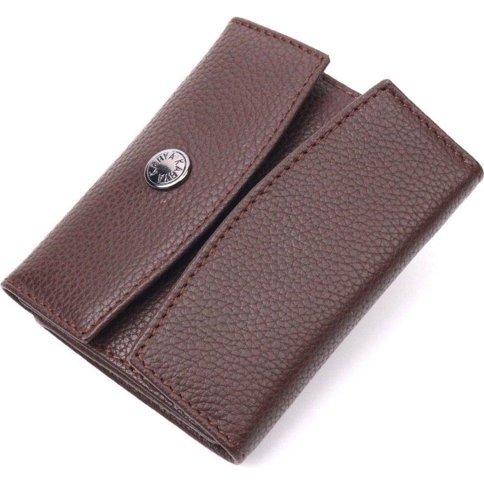 Karya Жіночий компактний гаманець із зернистої шкіри коричневого кольору на кнопці  (2421341) - зображення 1