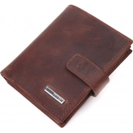 Karya Темно-коричневий чоловічий гаманець із вінтажної шкіри з хлястиком на кнопці  (2421387)