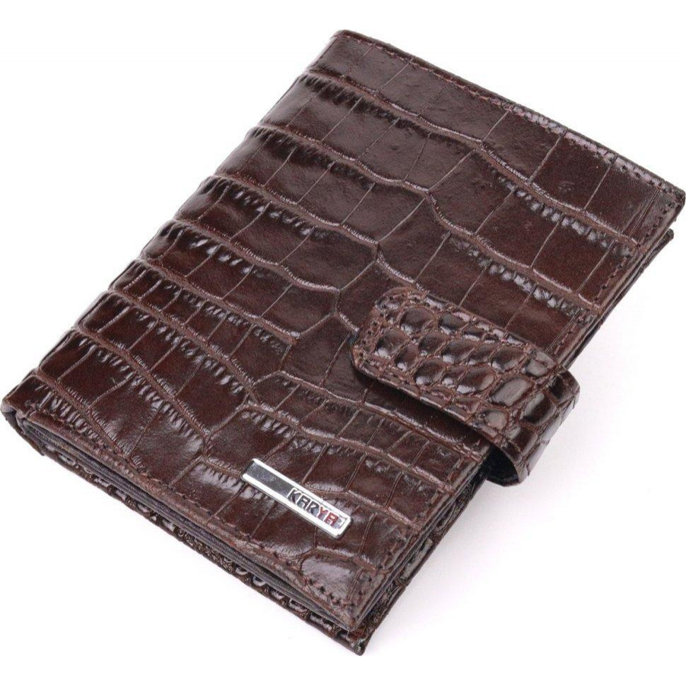 Karya Коричневий чоловічий гаманець із натуральної шкіри з тисненням під крокодила  (2421386) - зображення 1