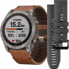 Garmin Fenix 7X Sapphire Solar Titanium w. Chestnut Leather Band (010-02541-19) - зображення 1