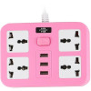 IQ POWER TB-T15 Pink, 4 розетки, 3xUSB, 2м - зображення 1