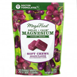 MegaFood Успокаивающий Магний, вкус винограда, Relax + Calm Magnesium Soft Chews, Grape, MegaFood, 30 мягких 