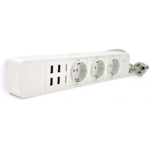 IQ POWER TB-T09 Schuko White, 3 розетки, 4xUSB, 2м - зображення 1