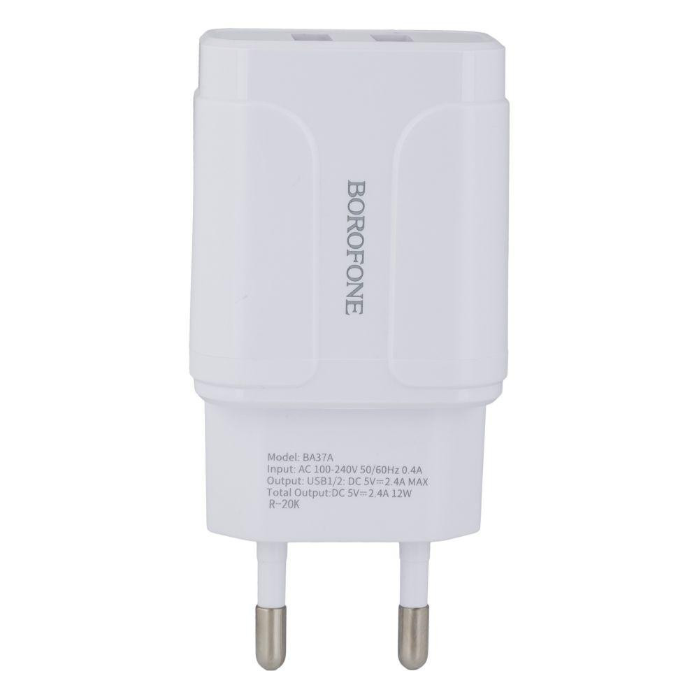 Borofone BA37A Speedy 2USB 2.4A + MicroUSB White - зображення 1