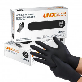 Unex Medical Products Перчатки одноразовые нитровиниловые Unex неопудренные черные М 100 шт