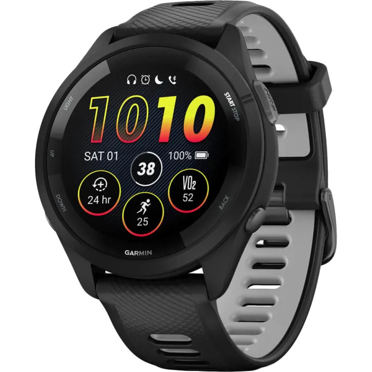 Garmin Forerunner 265 Black Bezel and Case w. Black/Powder Gray Silicone Band (010-02810-00/10/50) - зображення 1