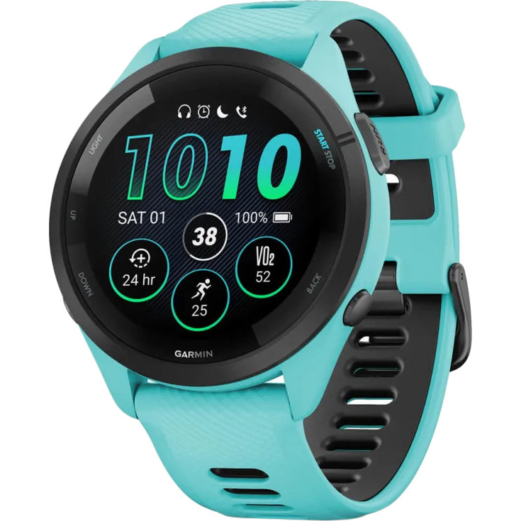 Garmin Forerunner 265 Black Bezel w. Aqua Case and Aqua/Black Silicone Band (010-02810-02/12/52) - зображення 1