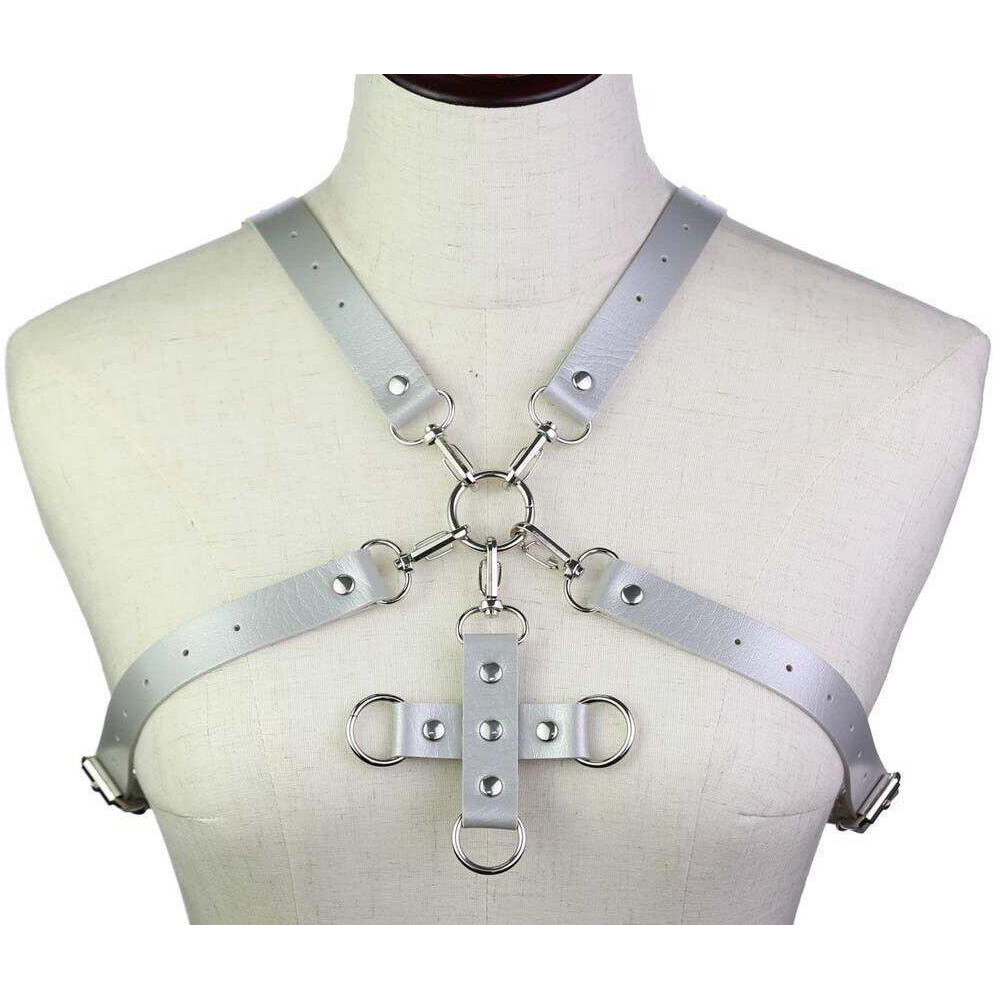 SKN Портупея з фіксатором Women's PU Leather Chest Harness Caged Bra GREY (SKN-AS25 GREY) - зображення 1