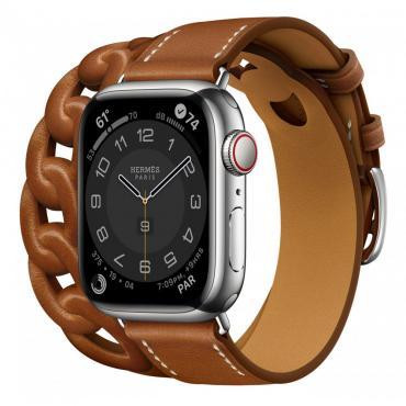 Apple Watch Hermes Series 7 LTE 41mm Silver S. Steel Case w. Fauve Leather D. Tour (MKLK3+MKFV3) - зображення 1
