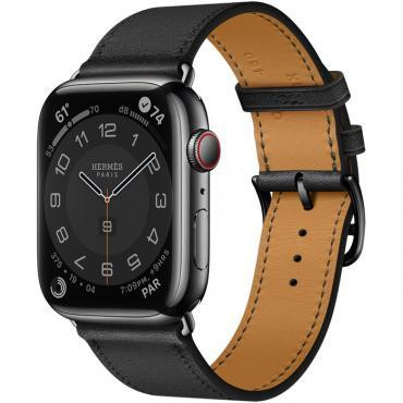 Apple Watch Hermes Series 7 LTE 45mm Space Black S. Steel Case w. Noir Swift Leather S. Tour (MKMW3) - зображення 1