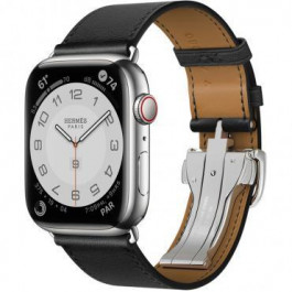 Apple Watch Hermes Series 7 LTE 45mm Silver S. Steel w. Noir Swift L. Single Tour D. Buckle (MKMG3+MHLU3)