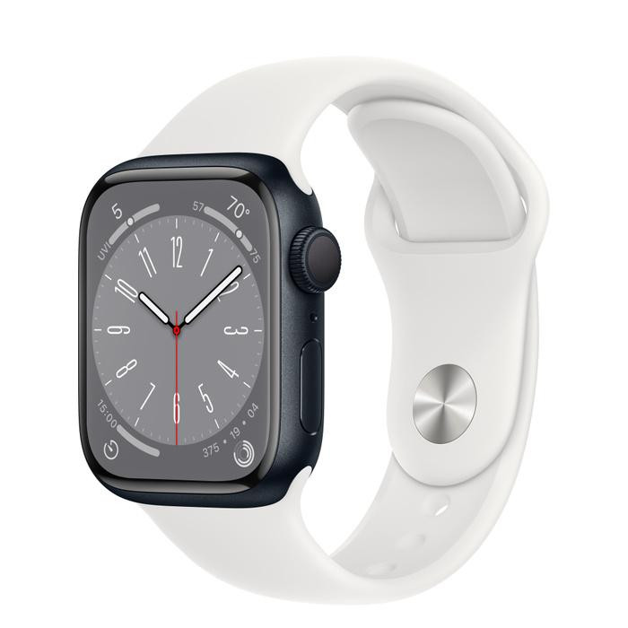 Apple Watch Series 8 GPS 45mm Midnight Aluminum Case w. White Sport Band S/M (MNP83+MP7G3) - зображення 1