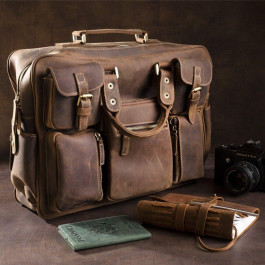 Vintage Вместительная мужская сумка - портфель из винтажной кожи Крейзи  (14881)