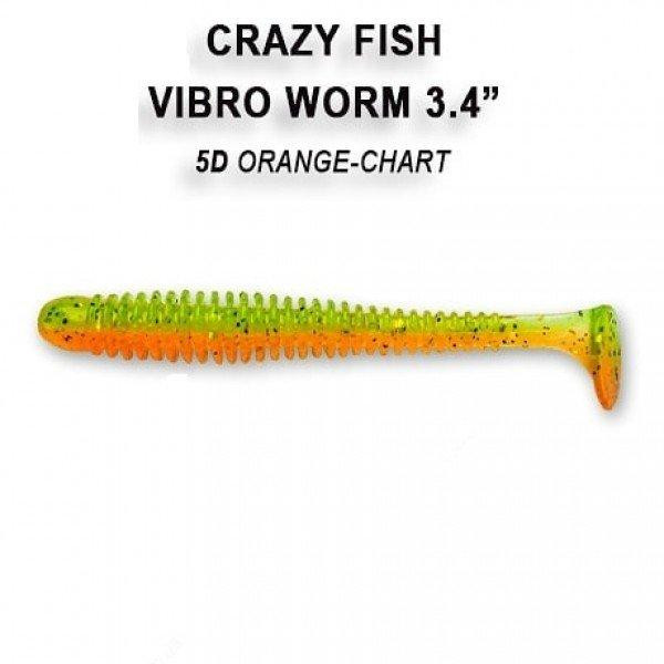 Crazy Fish Vibro Worm 3.4" / 5d Orange Chartreuse - зображення 1
