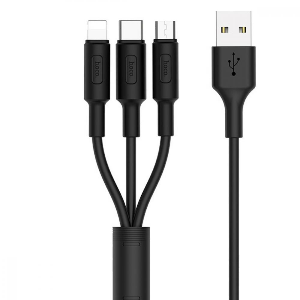 Hoco X25 Soarer 3 in 1 Lightning / Micro USB / USB Type-C 1m Black - зображення 1