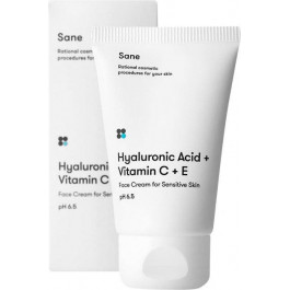 SANE Крем для чувствительной кожи лица  с гиалуроновой кислотой, витамином С и Е 40 мл (864196030659/4820