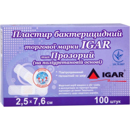 IGAR Пластир бактерицидний  Прозорий на поліуретановій основі 2.5х7.6 см №100 (4820017607322)