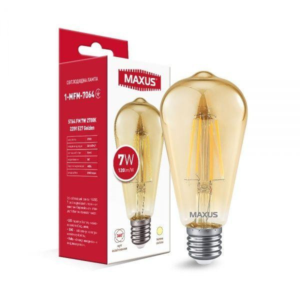 MAXUS LED FIL Golden ST64 7W E27 2700K 220V (1-MFM-7064) - зображення 1