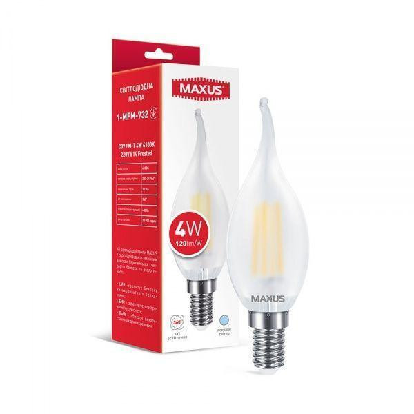 MAXUS LED FIL Frosted CF37 4W E14 4100K 220V (1-MFM-732) - зображення 1