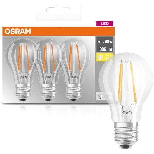 Osram LED FIL 3 шт./уп. A60 7 Вт E27 3000 К 220 В прозрачная (4058075819290) - зображення 1