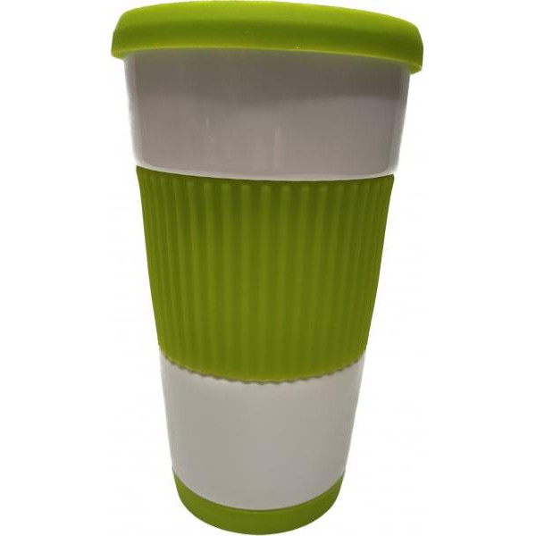 Banquet Чашка з кришкою 400 мл біло-зелена IO-400MUG (8596352014595) - зображення 1