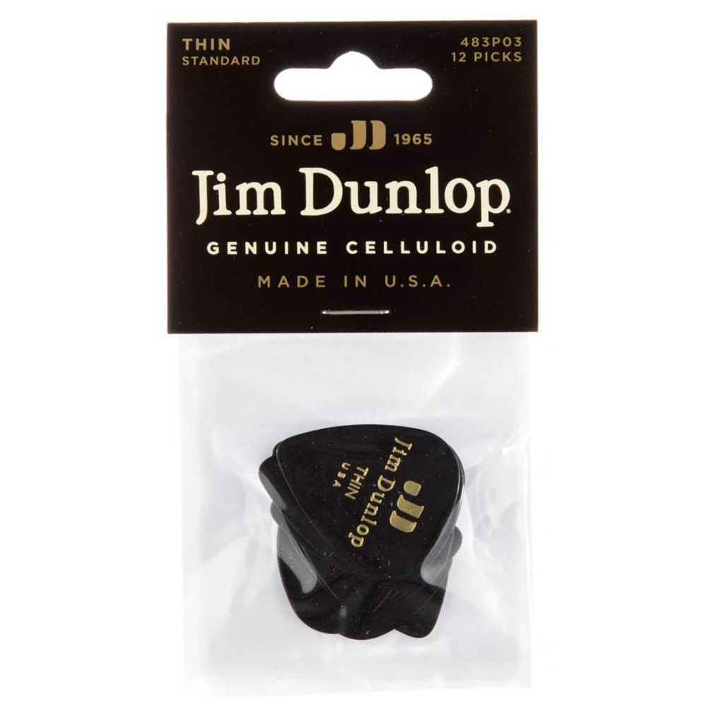 Dunlop Медиаторы  483P03TH Genuine Celluloid Black Thin Player's Pack (12 шт.) - зображення 1