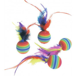 Karlie-Flamingo М'яч Rainbow Ball райдужний з пір'ям для котів 4 шт. 3 см (42984)