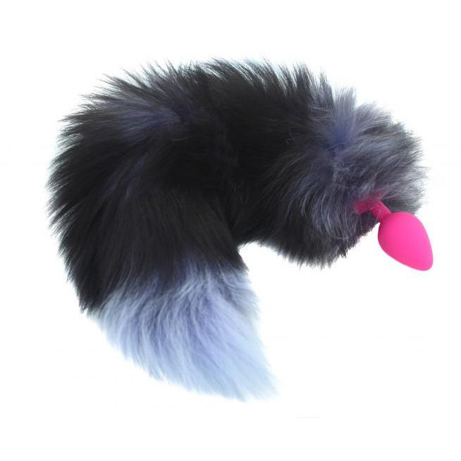GYQ Анальная пробка с черно-голубым хвостом Horny Kitten, розовая (7770000157624) - зображення 1
