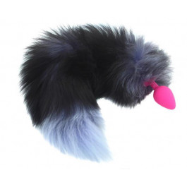 GYQ Анальная пробка с черно-голубым хвостом Horny Kitten, розовая (7770000157624)