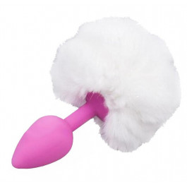 GYQ Анальная пробка с белым хвостиком Honey Bunny Tail, розовая (7770000157556)