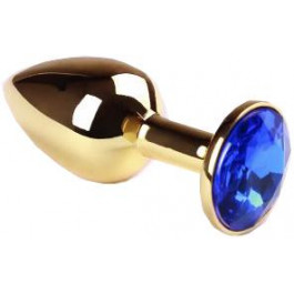 Slash Анальная пробка с синим кристаллом SWAROVSKI Gold Sapphire Small, золотая (2000000050713)