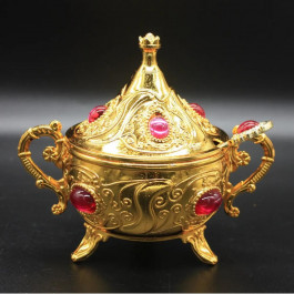 Acar Турецька цукорниця з ложкою колір золотистий (рожевий камінь) (15447)
