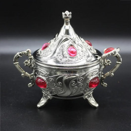 Acar Турецька цукорниця з ложкою колір сріблястий (рожевий камінь) (15450)