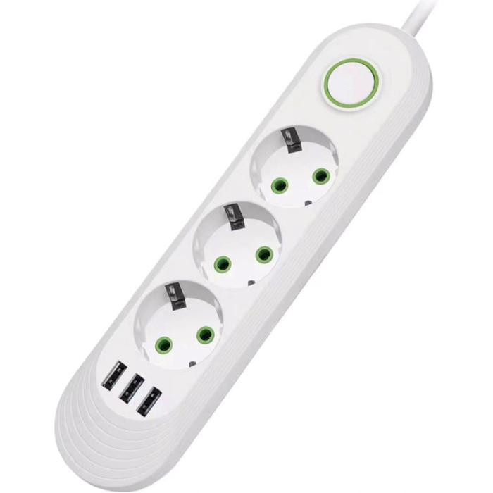 Voltronic F03U White, 3 розетки, 3xUSB, 1.5м (F03U-WHITE) - зображення 1