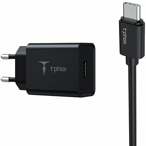 T-PHOX Mini 12W 2.4A + Type-C Black - зображення 1