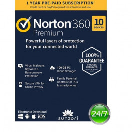 Norton 360 Premium 75GB для 10 ПК на 1 год ESD-эл. ключ в конверте (21409567)