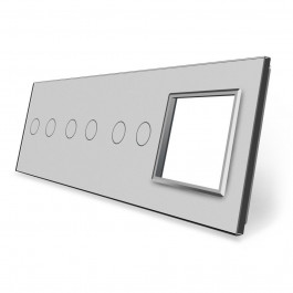 Livolo Сенсорная панель выключателя 6 сенсоров и розетку (2-2-2-0) серый стекло (VL-P702/02/02/E-8I)
