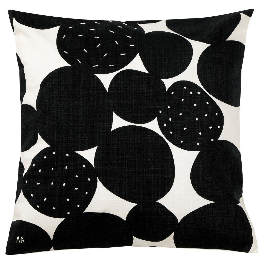IKEA SANDSENAP, 605.278.86, Чохол для подушки, чорний, білий ручної роботи, 50х50 см - зображення 1