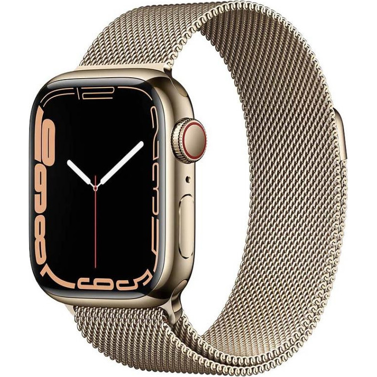 Apple Watch Series 7 GPS + Cellular 45mm Gold Stainless Steel Case with Gold Milanese Loop (MKJG3) - зображення 1