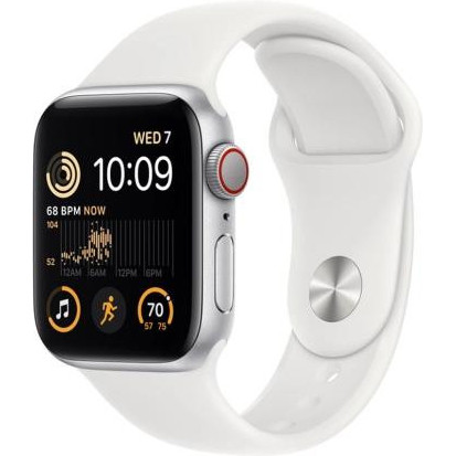 Apple Watch SE 2 GPS + Cellular 44mm Silver Aluminum Case with White Sport Band (MNQ23) - зображення 1