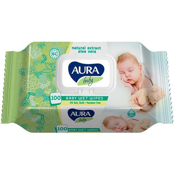Aura Дитячі вологі серветки  Baby 97% води, з клапаном, 100 шт - зображення 1