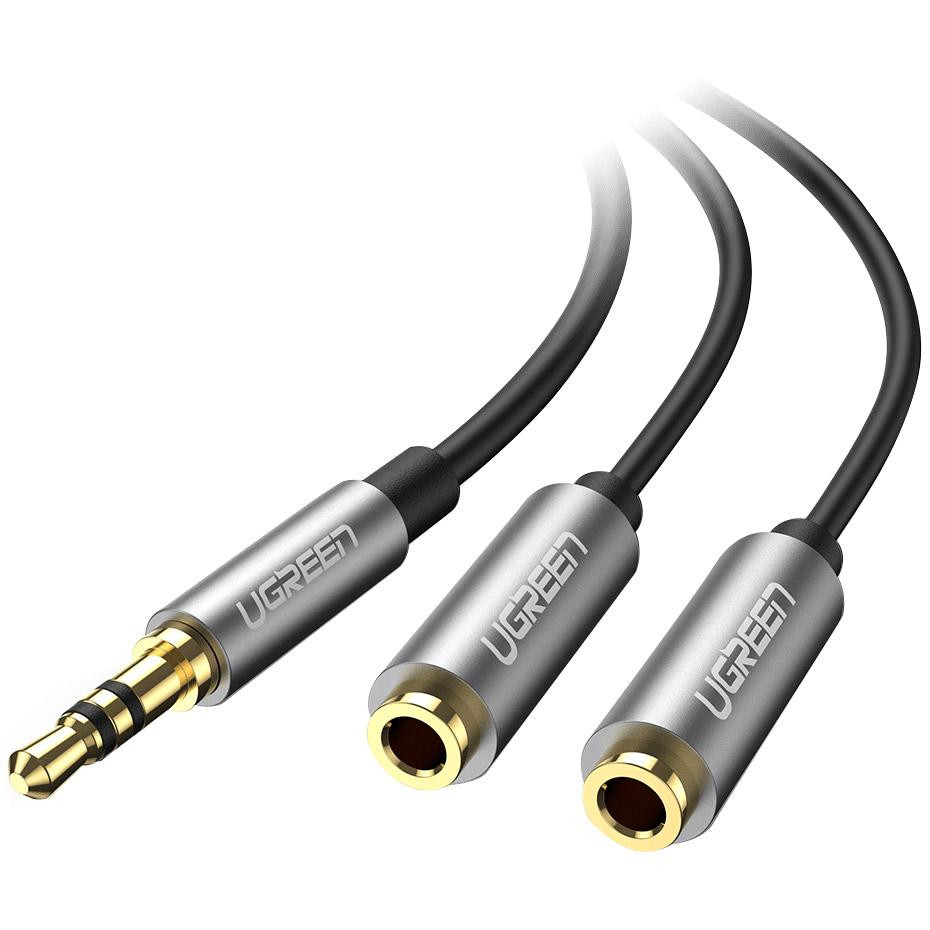 UGREEN AV123 3.5mm Headphone Audio Splitter Cable mini-jack 3.5мм - 2 x mini-jack 3.5мм 0.2м Black - зображення 1