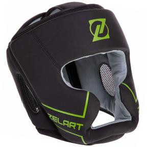Zelart Шлем боксерский с полной защитой кожаный VL-3151, размер XL, черный/салатовый - зображення 1