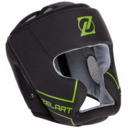 Zelart Шлем боксерский с полной защитой кожаный VL-3151, размер XL, черный/салатовый