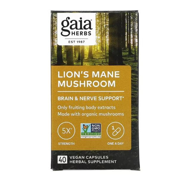 Gaia Herbs Їжовік гребінчастий , Lion's Mane Mushroom, 40 Vegan Capsules - зображення 1