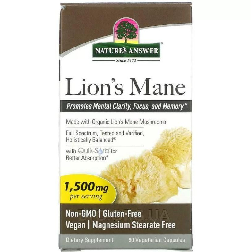 Natures Answer Їжовик гребінчастий , Lion's Mane, 500 mg, 90 Vegetarian Capsules - зображення 1
