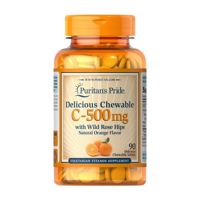 Puritan's Pride Chewable Vitamin C-500 mg with Wild Rose Hips 90 chewable tab апельсин - зображення 1