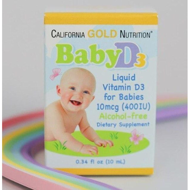 California Gold Nutrition Вітамін D3 (у вигляді D3, холекальциферолу з ланоліну) для дітей Baby D3 Liquid 10 mcg (400 IU) (10  - зображення 1