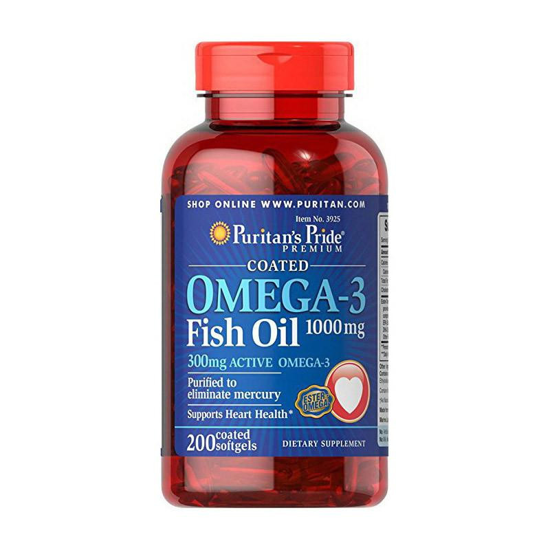 Puritan's Pride Omega-3 Fish Oil 1000 mg (200 softgels) жирні кислоти - зображення 1